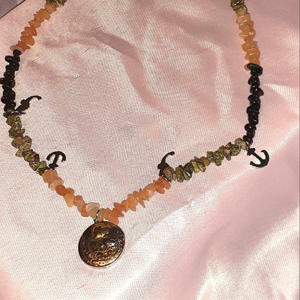 Chipped stone, metal, stainless steel bracelet